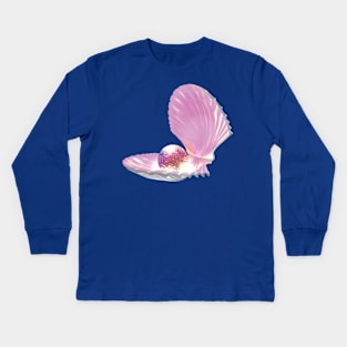 Beautiful Pink Pearl In A Shell Kids Long Sleeve T-Shirt